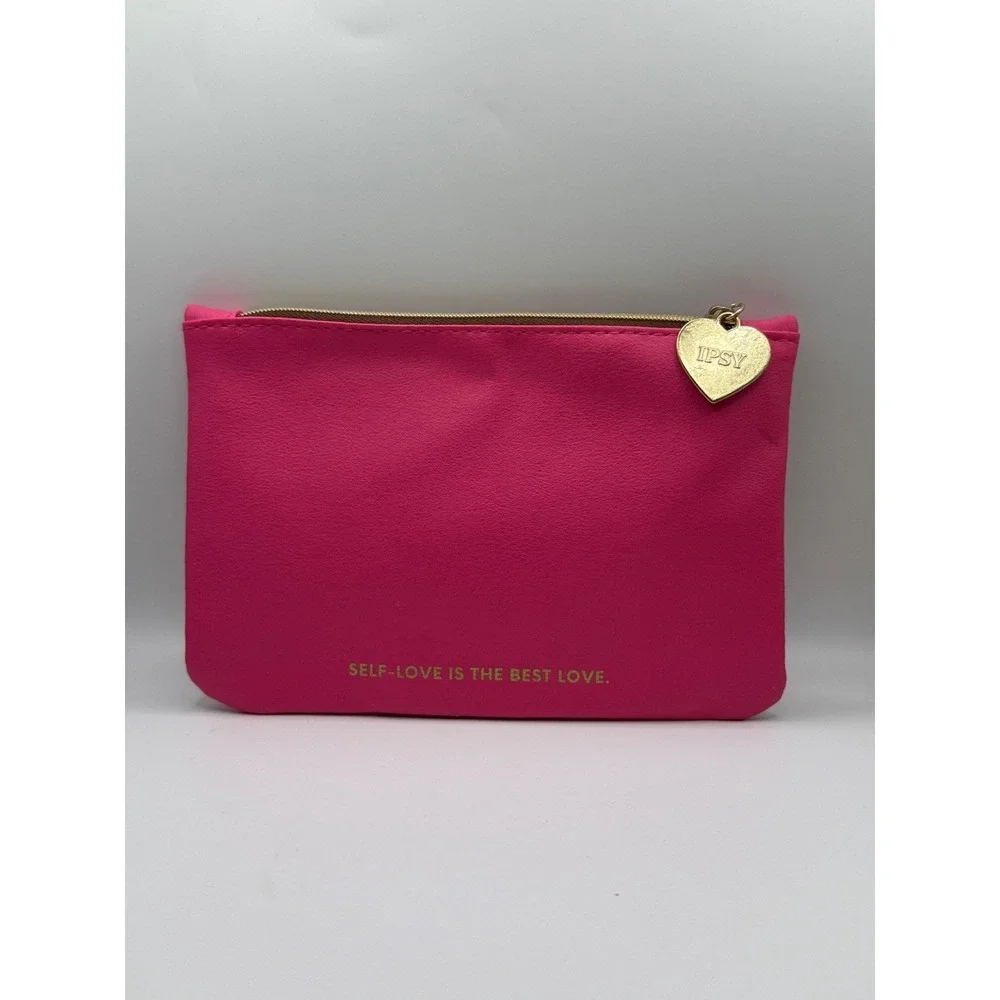 Ipsy Pink Marble Makeup Bag Self-Love Is The Best Love Heart Zipper Pouch Pinks